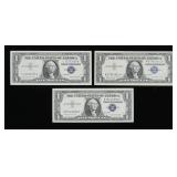 x3- $1 Silver certificates, Unc.,series of 1957A,