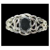 Sterling silver oval cut hematite ring in lattice