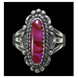 Sterling silver dentil set pink paua ring in