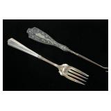 Lot- 2 sterling handled fork + button hook
