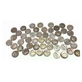 x50- mixed date Mercury dimes, 90% silver,