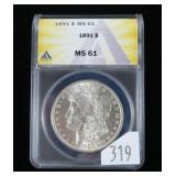 1891 Morgan dollar- ANACS slab certified MS 61