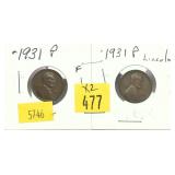 x2- 1931 Lincoln cents, -x2 cents, Sold by the
