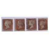 Lot, 4 Great Britain 8, used, blueish paper, WMK