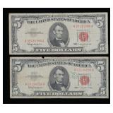 x2- $5 Red seal notes, series of 1963, -x2 notes,