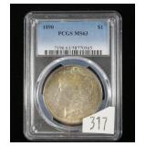 1890 Morgan dollar- PCGS slab certified MS .63