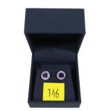 Sterling silver round cut amethyst post earrings,