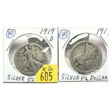 x2- Half dollars, 90% silver, -x2 half dollars,