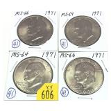 x4- 1971 Eisenhower dollars, -x4 dollars, Sold by