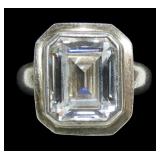 Sterling silver bezel set large emerald cut CZ