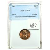 1963 Lincoln cent, NNC slab certified MS-67+ RD