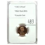 1983-S Lincoln cent, PCCB slab certified PR-69
