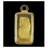 One gram 999.9 Fine gold ingot in 21K gold bezel