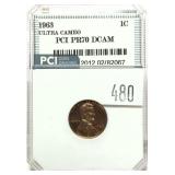 1963 Lincoln cent, PCI slab certified Proof 70