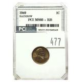 1949 Lincoln cent, PCI slab certified MS-66