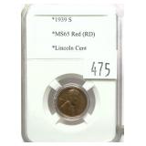 1939-S Lincoln cent, PCCB slab certified MS-64