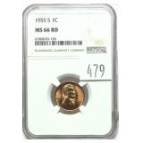 1955-S Lincoln cent, NGC slab certified MS-66