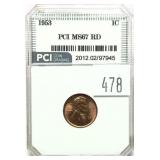 1953 Lincoln cent, PCI slab certified MS-67