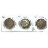 x3- 1893 Columbian half dollars, -x3 half dollars,