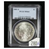 1881-S Morgan dollar, PCGS slab certified MS-64