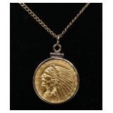 1928 Gold Indian Head Quarter Eagle in bezel