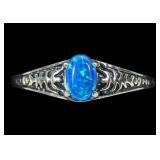 Sterling silver prong set lab blue opal ring,