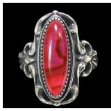 Sterling silver dentil set pink paua ring in