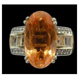 Sterling silver gold wash oval cut citrine ring,