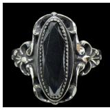 Sterling silver faceted hematite ring in scrolled