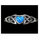 Sterling silver heart shaped lab blue opal in
