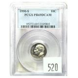 1990-S dime, PCGS slab certified Proof 69
