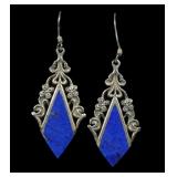 Vintage shepherd hook earrings with inlaid lapis