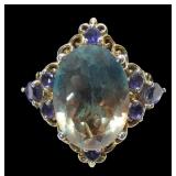 Sterling silver unusual large oval cut gemstone