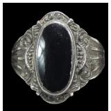 Vintage sterling silver obsidian ring, size 7,