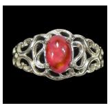 Sterling silver prong set pink paua ring in