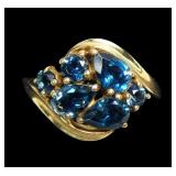 14K Yellow gold round and pear cut blue topaz