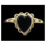 14K Yellow gold heart shaped bezel set black onyx