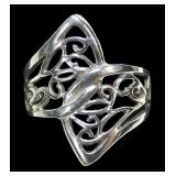 Sterling silver filigree warparound look ring,
