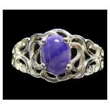 Sterling silver prong set sugilite ring in lattice