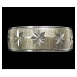 Sterling silver brushed and incised band ring,