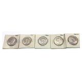 x5- Half dollars, 40% silver, -x5 half dollars,