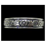 Sterling silver floral design band ring, size 12,
