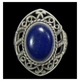 Sterling silver bezel set la pis ring in lattice