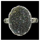 Sterling silver druzy quartz ring in coronet