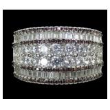 Sterling silver round and baguette band ring