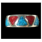 Sterling silver band ring with inlaid turquoise