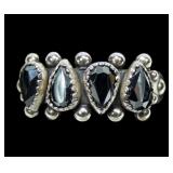 Sterling silver pear cut hematite 4-stone ring,