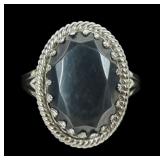 Sterling silver oval cut hematite ring, signed JP,