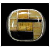 Sterling silver inlaid tiger eye, agate and onyx