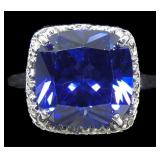 Sterling silver square cut blue stone rng, size 7